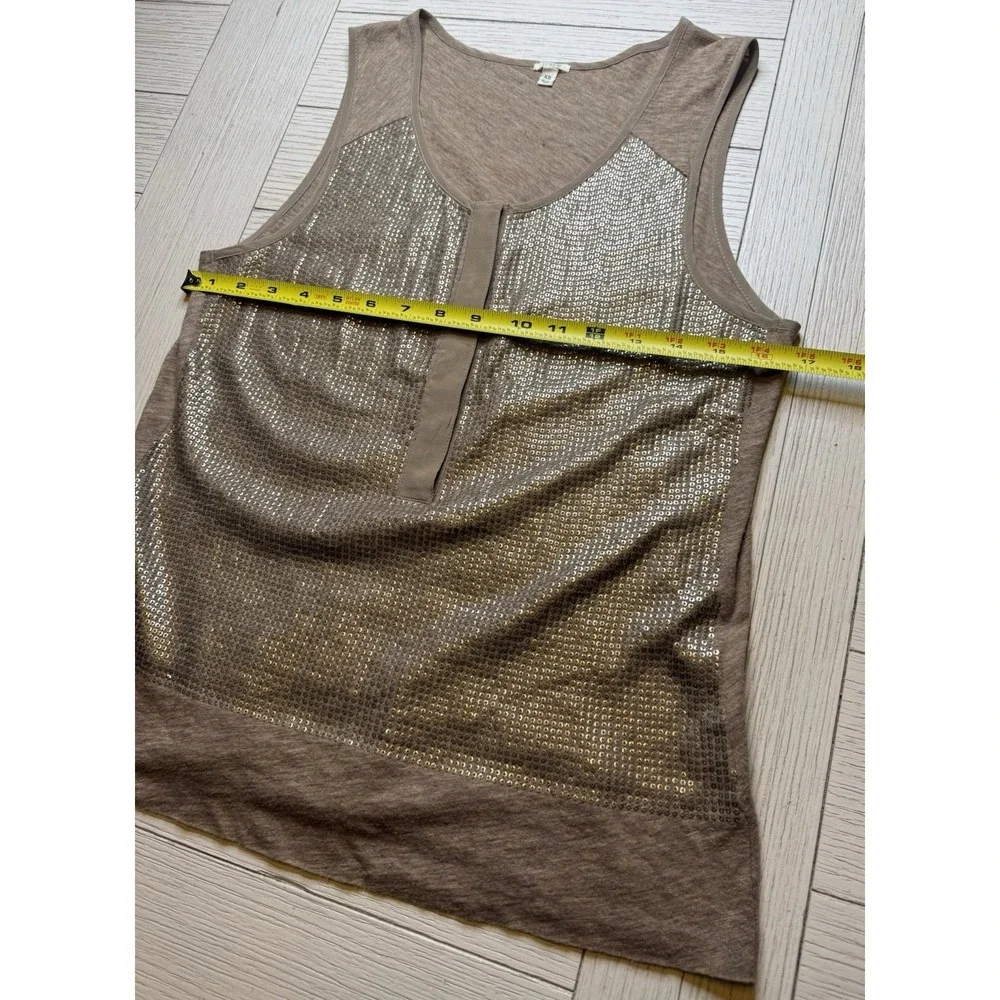 J. Crew Women's Beige Gold Sequin Tank W Snap Front‎ Sz XS. Classic. Festive
